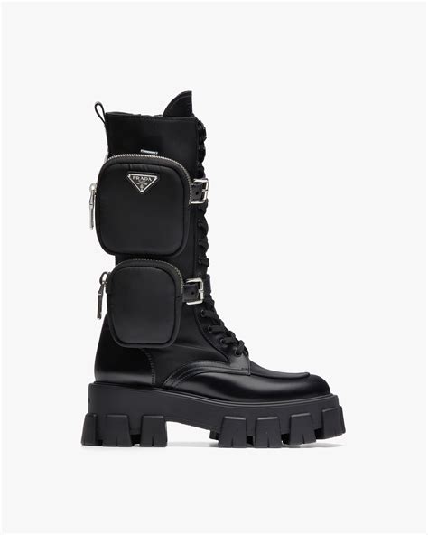 prada monolith brushed leather and nylon boots|prada monolith boots review.